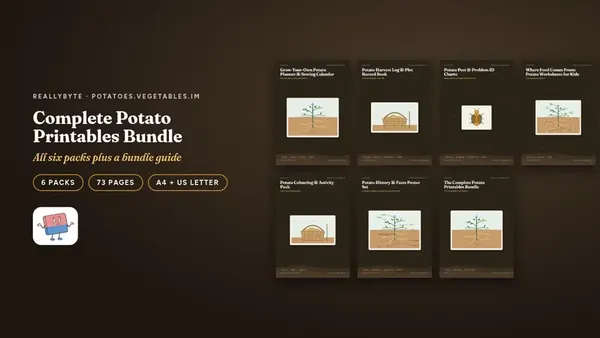 Cover of the Potatoes printables bundle from potatoes.vegetables.im